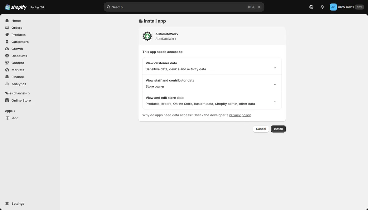 App permission screen