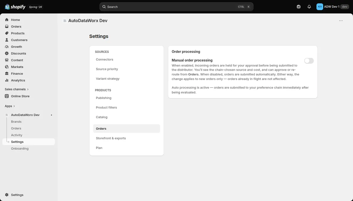 Order settings